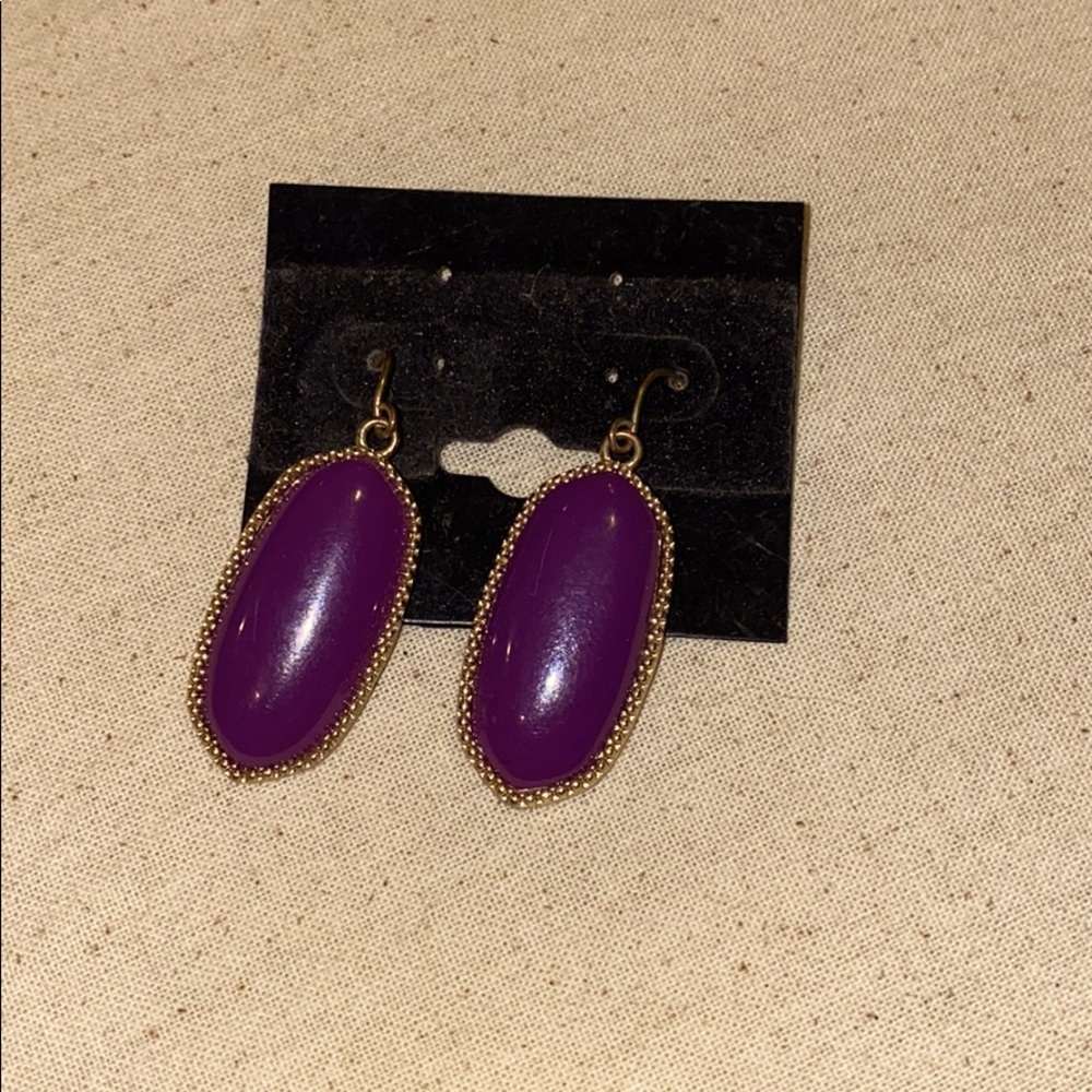 Purple dangle earrings 1 inch jewel gold metal​ - Picture 2 of 3